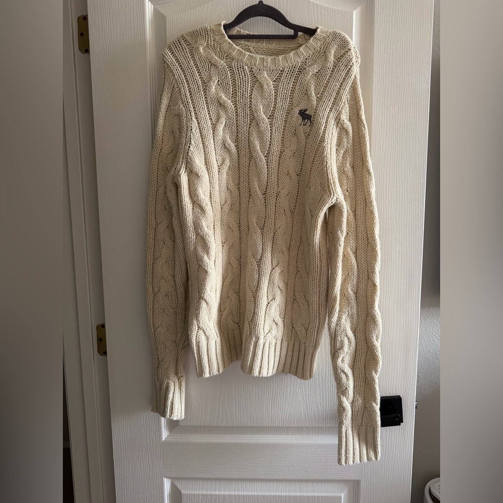 Abercrombie & Fitch Cream Cable-Knit Crewneck Sweater